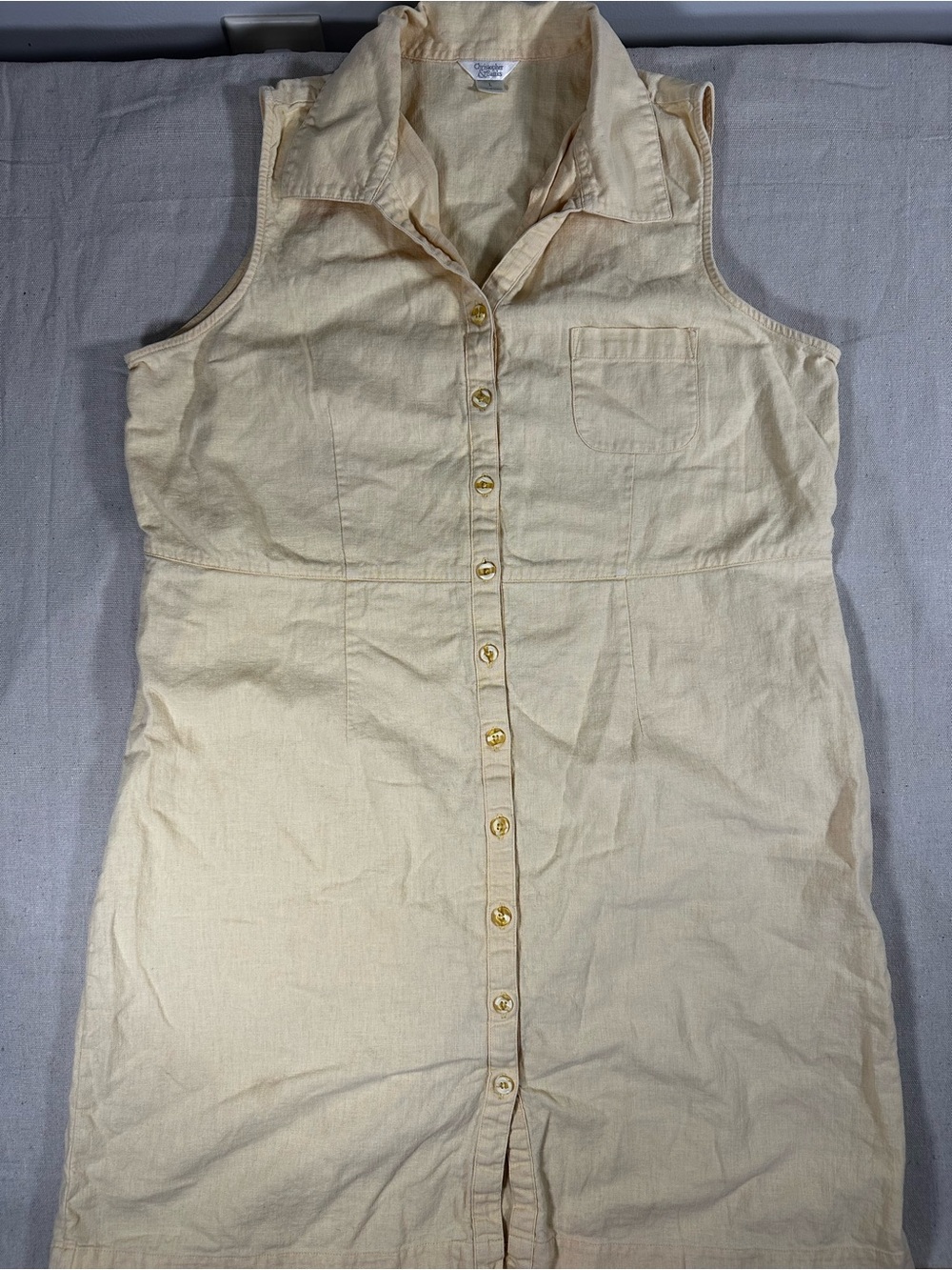 Christopher & Banks Sleeveless Button-Front Linen-Blend Dress in Pale Yellow